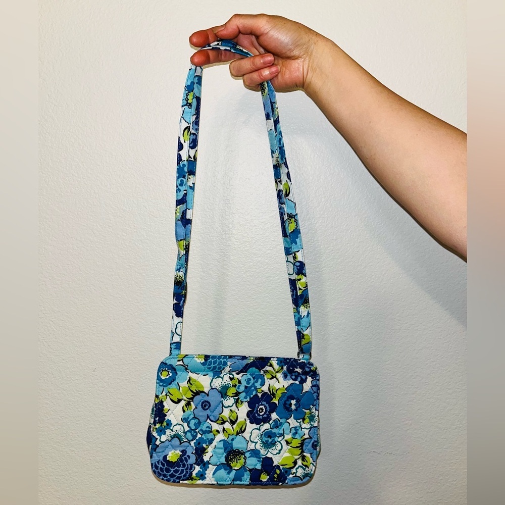 Vera Bradley Blue Floral Quilted Crossbody with Lime Accents